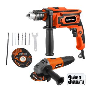 Taladro Werken KF-AG15+KF-ID21-BMC 650W + Amoladora 800W + 16 Accesorios