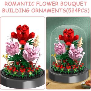 Kit de flores de mini ladrillos, rosas eternas en cúpula de cristal, ideal regalo