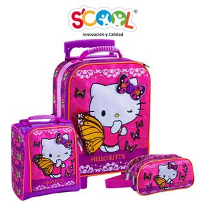 Pack Mochila Con Ruedas Carry On + Lonchera + Cartuchera Hellokitty Premium Tela