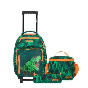 Pack Mochila Con Ruedas + Lonchera + Cartuchera Xtrem Run  Verde