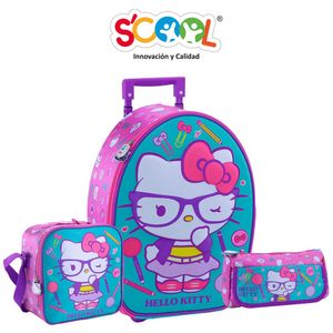 Pack Mochila Con Ruedas Carry On + Lonchera + Cartuchera Hellokitty Ranger Dlx Tela 3D