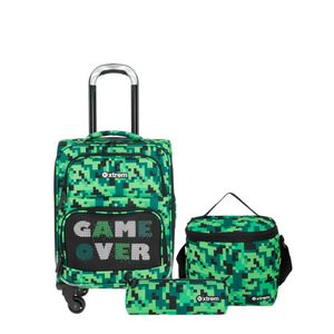 Pack Mochila Con Ruedas + Lonchera + Cartuchera Xtrem Speedy  Verde