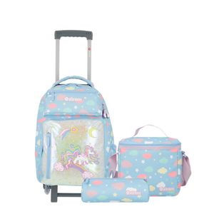 Pack Mochila Con Ruedas Carry On + Lonchera + Cartuchera Xtrem Run 5Xt Celeste