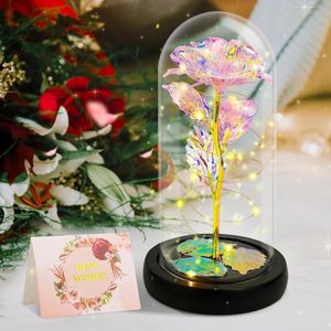 Flor de rosa eterna en domo de cristal con luz LED, regalo ideal para ocasiones especiales