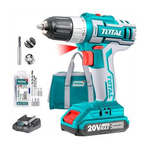 TALADRO ATORNILLADOR 3/8'' INALÁMBRICO 20V + 47 ACCESORIOS TOTAL