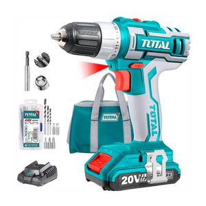 TALADRO ATORNILLADOR 3/8'' INALÁMBRICO 20V + 47 ACCESORIOS TOTAL