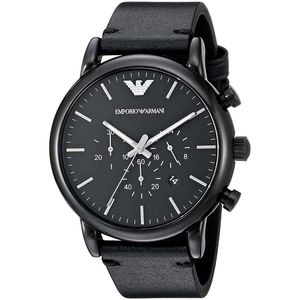 Reloj Emporio Armani Luigi AR1918 Para Hombre Fecha Cronómetro Correa de Cuero Negro