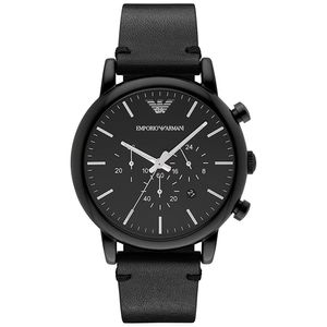 Reloj Emporio Armani Luigi AR1918 Para Hombre Fecha Cronómetro Correa de Cuero Negro