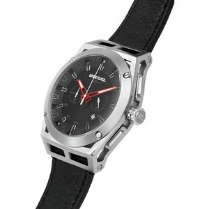 Reloj Diesel Timeframe DZ4543 Para Hombre Fecha Cronómetro Acero Inoxidable Correa de Cuero Negro