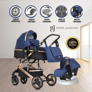 Coche Moisés Ebaby Lumiere con Porta Bebé y Pañalera Azul