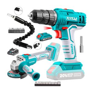 Taladro Atornillador Inalambrico + Amoladora Angular Total +21 Acces