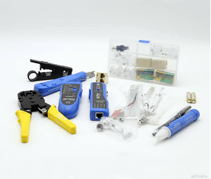 Kit redes Crimpeador + Testeador + Rastreador cable + Detector corriente + 15 Adaptadores Rj45 Rj11