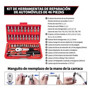Juego de Herramientas 46 Piezas Llaves, Dados y Puntas Acero