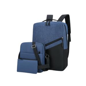 Pack Mochila 3 en 1 Porta Laptop Usb Bolsillos Trazados - V2 Azul