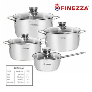 Juego de Ollas Finezza en Acero Inoxidable de 8 Piezas Fz-980