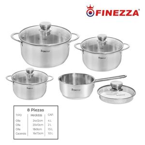Juego de Ollas Finezza en Acero Inoxidable de 8 Piezas Fz-980