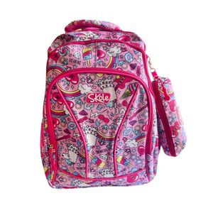 Set Mochila Cartuchera Juvenil 3 Cierres Diseño Arcoíris