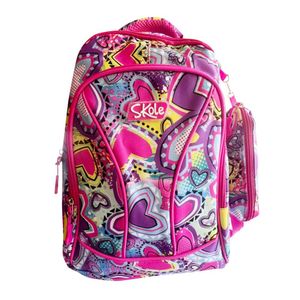 Set Mochila Cartuchera Juvenil 3 Cierres Diseño Corazones