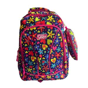Set Mochila Cartuchera Juvenil 3 Cierres Diseño Flores