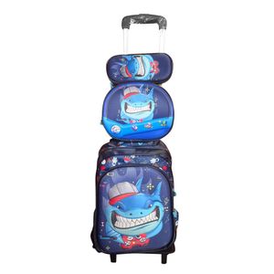 Set Mochila Luces Ruedas 3D Eva Tiburon Mochila-Lonchera-Cartuchera