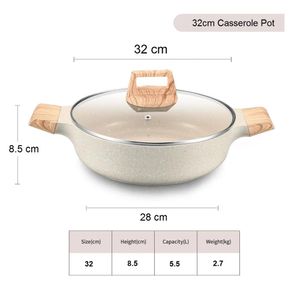 Olla 32 cm de Aluminio Antiadherente Revestida Marmol Tapa de Vidrio