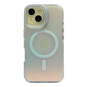 Case para iPhone 16 Pro con magsafe para carga inalámbrica, soporte en la cámara, color tornasolado con borde blanco
