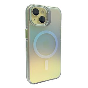 Case para iPhone 16 Pro con magsafe para carga inalámbrica, soporte en la cámara, color tornasolado con borde verde