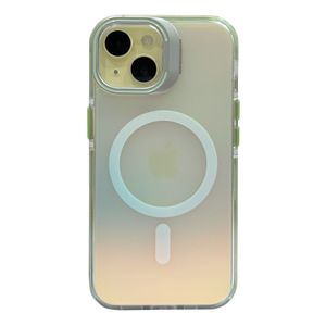 Case para iPhone 16 Pro con magsafe para carga inalámbrica, soporte en la cámara, color tornasolado con borde verde