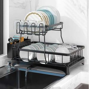 Escurridor de Platos de 2 Niveles con Posavasos Eva Negro