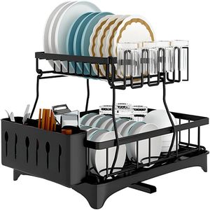 Escurridor de Platos de 2 Niveles con Posavasos Eva Negro