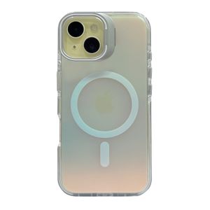 Case para iPhone 11 con Magsafe para carga inalámbrica, soporte en la cámara, color tornasolado con borde blanco