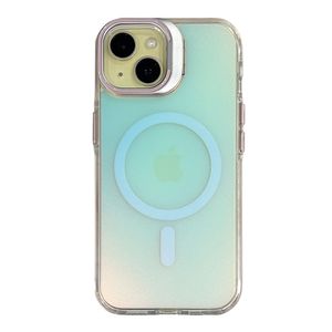 Case para iPhone 11 con Magsafe para carga inalámbrica, soporte en la cámara, color tornasolado con borde rosado