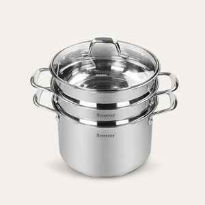 Espaguetera de Acero Inoxidable 4 Piezas con Vaporera y Tapa de Vidrio (FZ-0062SP)