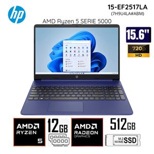 Laptop HP 15-EF2517LA AMD Ryzen5 5500U 12GB RAM 512GB SSD 15.6"  FHD (7H9U4LA#ABM)