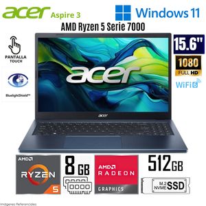 Laptop Acer Aspire 3 A315-24PT-R85K Ryzen 5-7520U 8GB RAM 512GB SSD 15.6" FHD Windows 11