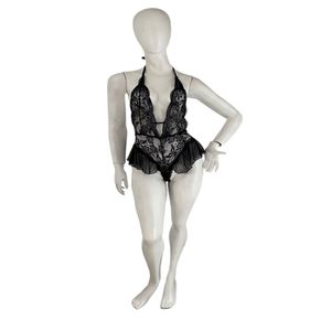 Babydoll negro de encaje floral - Talla M