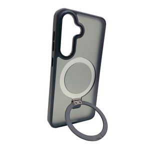 Case para Samsung Galaxy S25 magnético con soporte, amortiguador de choques, protección de cámaras, negro