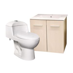 COMBO Inodoro One Piece Ártico Blanco Orange + Vanitorio + Lavatorio Apolo MDP Beige Orange
