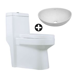 COMBO Orange: Inodoro One Piece Antartico con faldón Blanco + Ovalin Circular Asti para Sobreponer 41cm Blanco