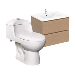 COMBO Orange: Inodoro one piece Ártico Blanco + Vanitorio Milan 60cm Miel