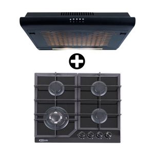 COMBO Cocina Empotrable Klimatic Aleesia 4 Hornillas a Gas Negro + Campana Klimatic IWH101NE/M 60cm