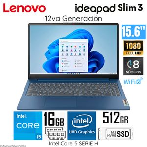 Laptop Lenovo IDEAPAD SLIM 3 Intel Core I5 12450H 16GB RAM 512GB SSD 15.6" FHD 15IAH8 - 83ER001DLM