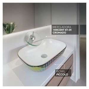 Combo Bowl Piccolo + Vincent St-01 + Desagüe Pop Up Grande S/Rebose P/Bowl Cromado Cola 18cm