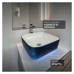Combo Bowl Vegetta + Hasper St + Desagüe Pop Up Grande S/Rebose P/Bowl Cola Cromado 18cm