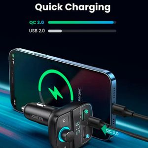Cargador de Auto Bluetooth UGREEN (5.0+PD+QC3.0+USB Flash Drive+TF) Black CD229
