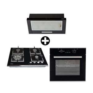 COMBO FDV: Cocina Encimera Empotrable Black 60 + Horno Empotrable Black 56 litros + Campana Extraíble Twin 60 Acero Inoxidable Negro