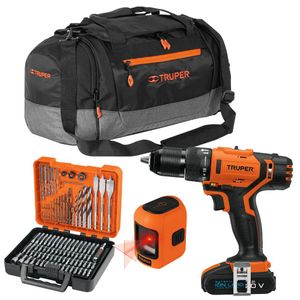 COMBO TALADRO PERCUTOR inalámbrico20V, Nivel laser, 100 Brocas 1maleta