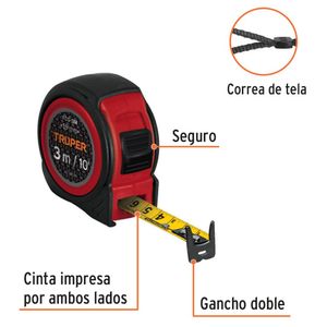 Wincha 3m cinta métrica Flexómetro compacto contra impactos Truper