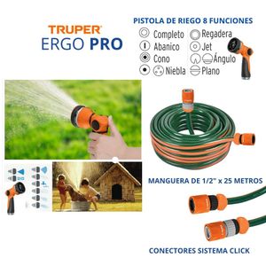 Combo  manguera de riego 1/2"X30m + pistola de riego Truper ERGO PRO