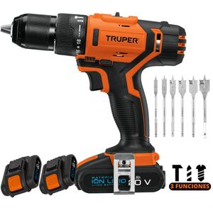 Combo taladro percutor inalámbrico 2 baterías 20V, brocas de madera